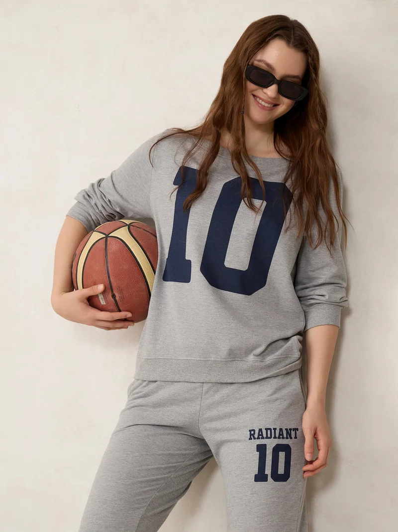Outzidr  Grey Broad Neck Sweatshirt And Bottom Co-Ord for Women | Best Price UAE